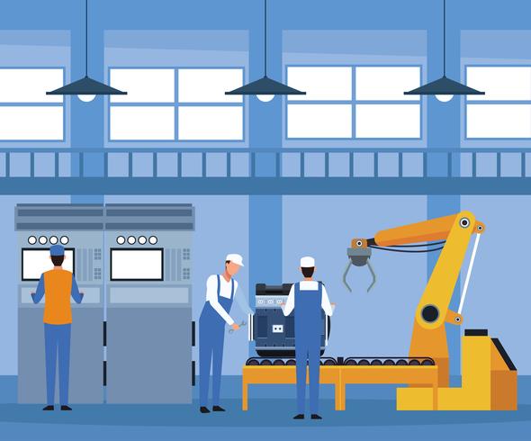 Worker on car factory vector