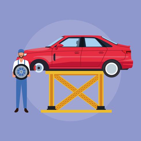 Worker on car factory vector