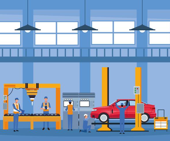 Trabajador en fabrica de automoviles vector