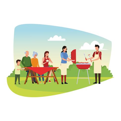 Picnic familiar de barbacoa vector