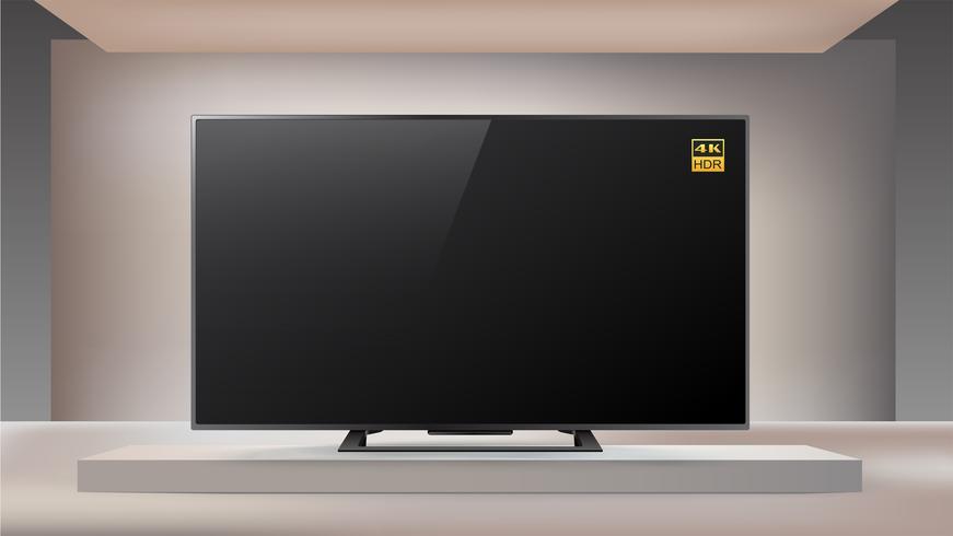 Next generation smart LED 4K TV in enlighted studio background vector
