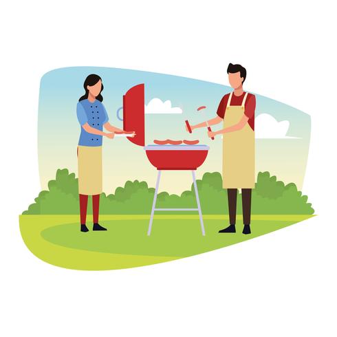 Picnic familiar de barbacoa vector