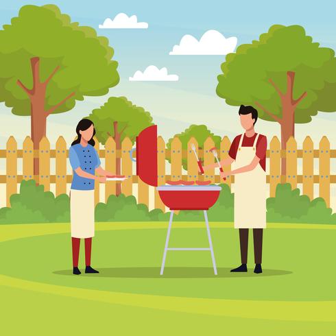 Family barbecue picnic vector