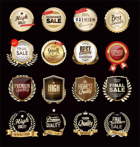 Collection of luxury golden design elements badges labels and laurels vector