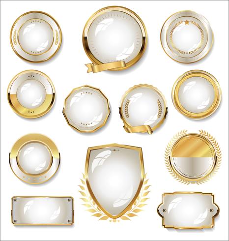 Collection of gold and white badge and labels vector