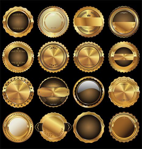 Insignias y etiquetas de oro premium de lujo vector