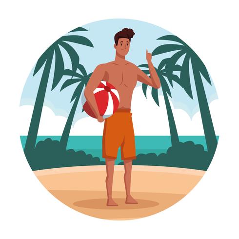 Young man at beach cartoon vector