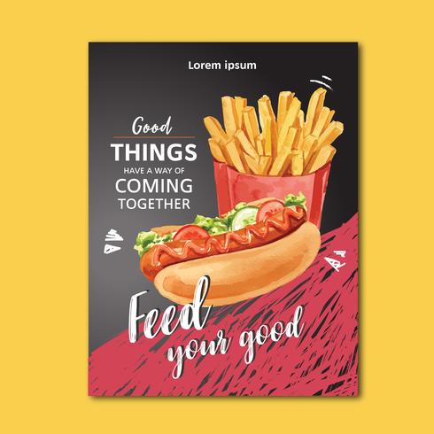 Fast food restaurant poster design for decor restaurant look appetizing food , template design, creative watercolor vector illustration design