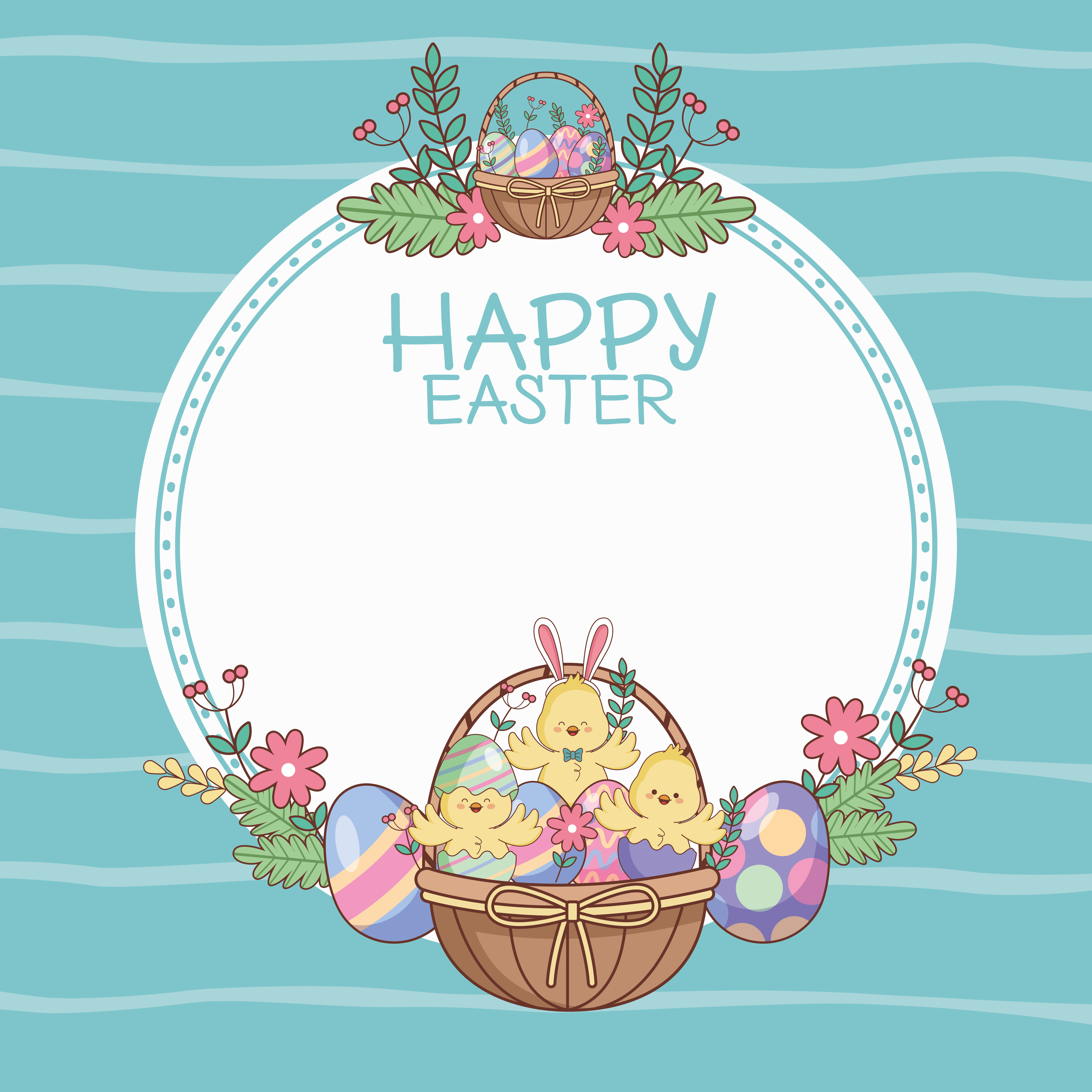 Happy easter round frame with cartoons 656459 Vector Art at Vecteezy