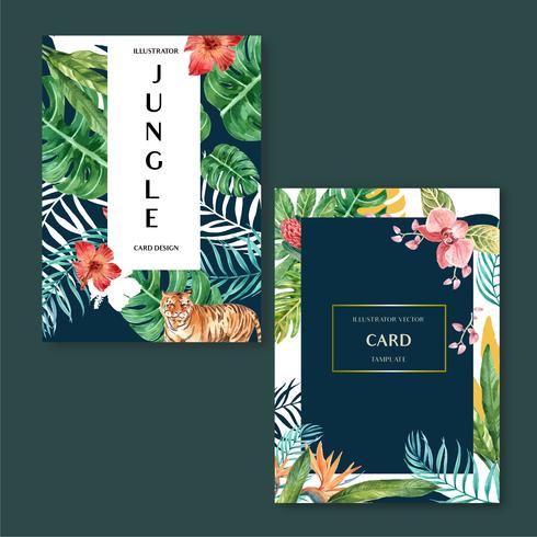 Tropical Card invitatoin design summer with plants foliage exotic, creative watercolor vector illustration template design