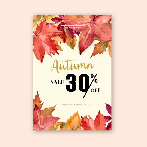 Autumn season frame with leaves and animal. Autumn greetings cards perfect for print ,invitation, template , creative watercolor vector illustration design