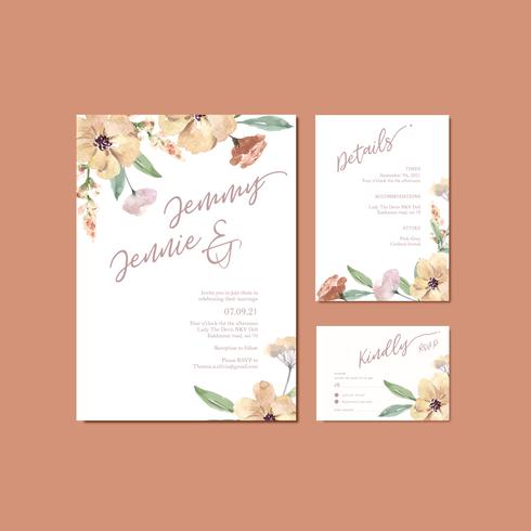 Happy Wedding card floral garden invitation card marriage, rsvp detail. space layout vintage ornament beautiful ,  watercolor vector illustration template collection design