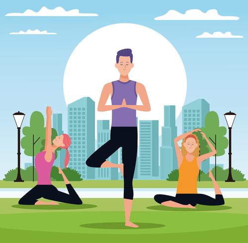 people doing yoga vector