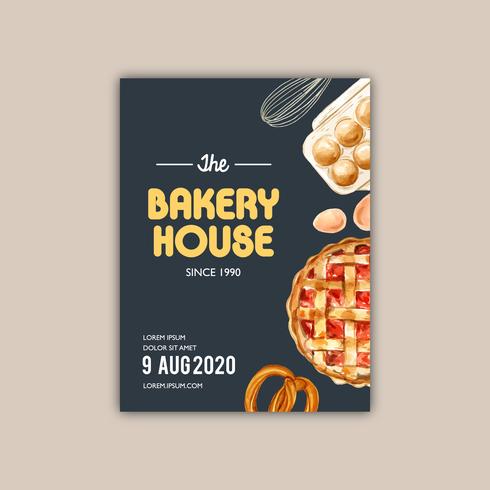 Bakery Poster template. Bread and bun collection. home made , creative watercolor vector illustration design