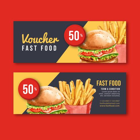 Fast food gif voucher discount order menu appetizer food , template design, creative watercolor vector illustration design