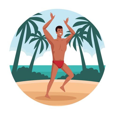 Young man at beach cartoon vector