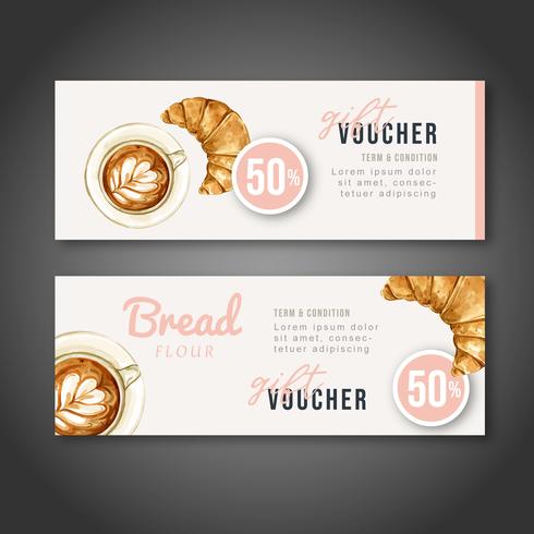 Bakery Gift voucher template. Bread and bun collection. home made , creative watercolor vector illustration design