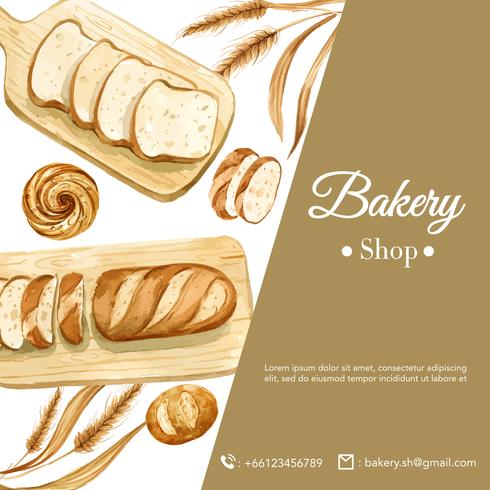 Bakery Social media template. Bread and bun collection. home made , creative watercolor vector illustration design