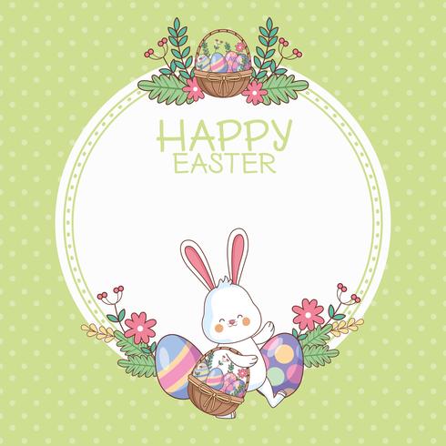 Happy easter round frame with cartoons vector