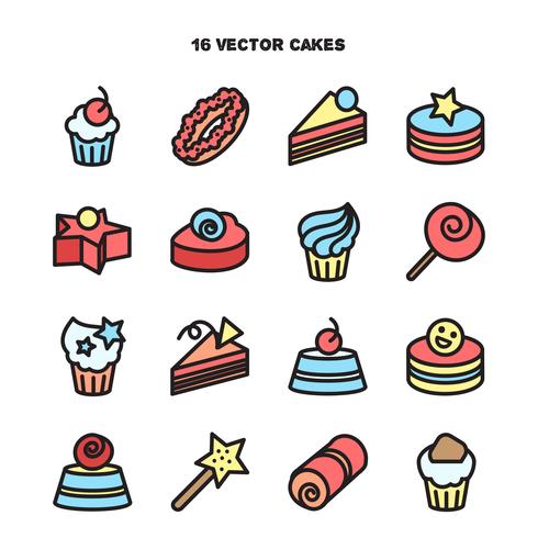 Colección de iconos de panadería y pastel. Dulces, dulce conjunto vector