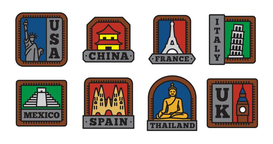 Conjunto de colecciones de insignias de país, símbolo de país grande vector