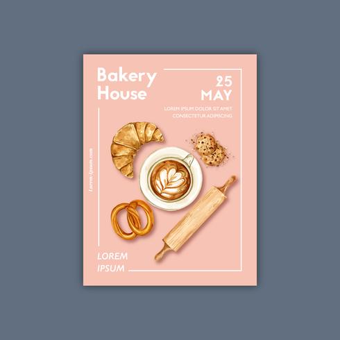 Bakery Poster template. Bread and bun collection. home made , creative watercolor vector illustration design