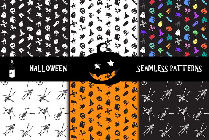 Halloween icons seamless patterns set vector