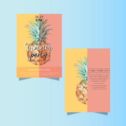 Fiesta de verano de diseño de tarjeta de invitación en la playa sol de mar, acuarela creativa vector ilustración diseño