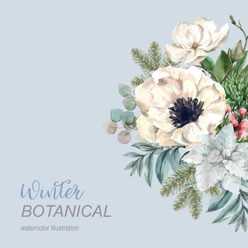 Winter bouquet for decor border frame decoration beautiful, creative watercolor vector illustration design