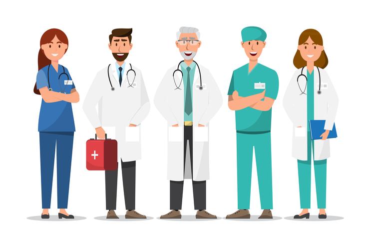 Set of doctor cartoon characters. Medical staff team concept in hospital vector