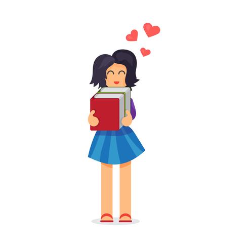 Girl hugging books vector