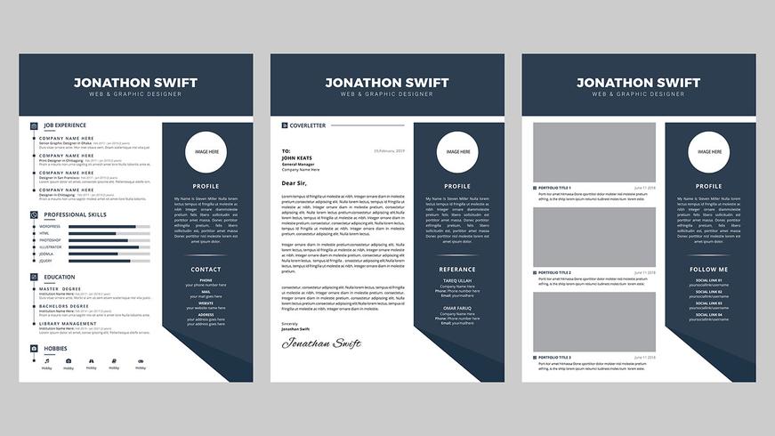 Personal 3 Page CV Currículum vitae plantilla de diseño vector