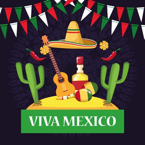 Viva mexico tarjeta de dibujos animados vector