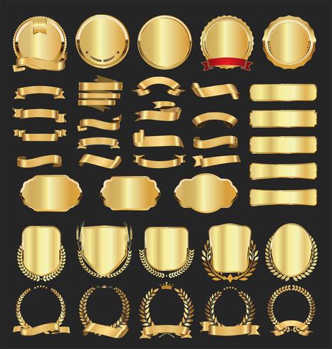 Insignias y etiquetas de oro premium de lujo vector