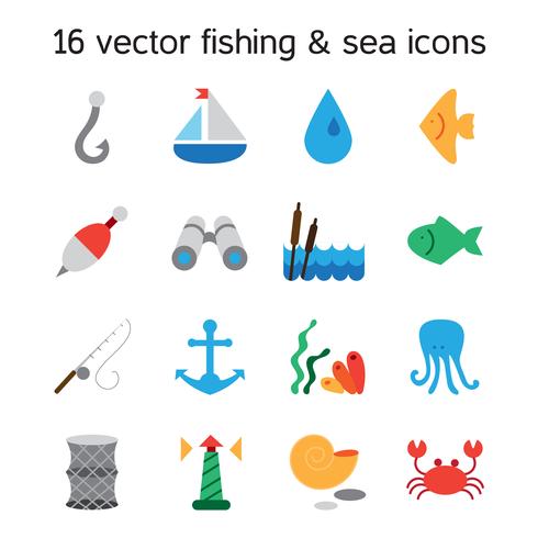 Isolated marine and fishing icons set vector