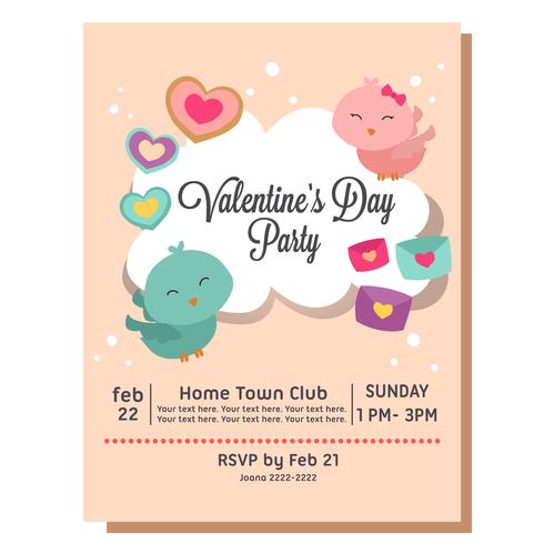 Invitación linda de la fiesta de San Valentín con amor pareja de aves vector