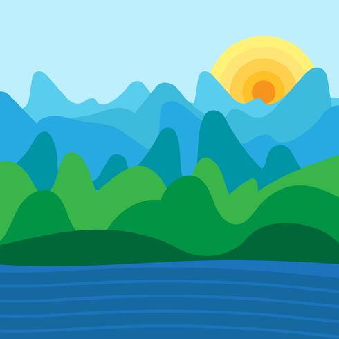 Paisaje soleado de montaña vector