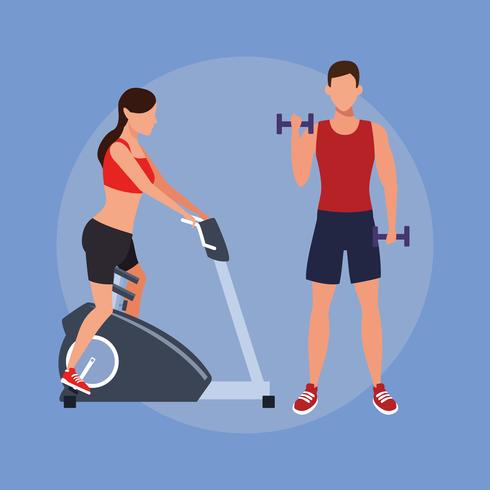 fitness couple doing exercise vector