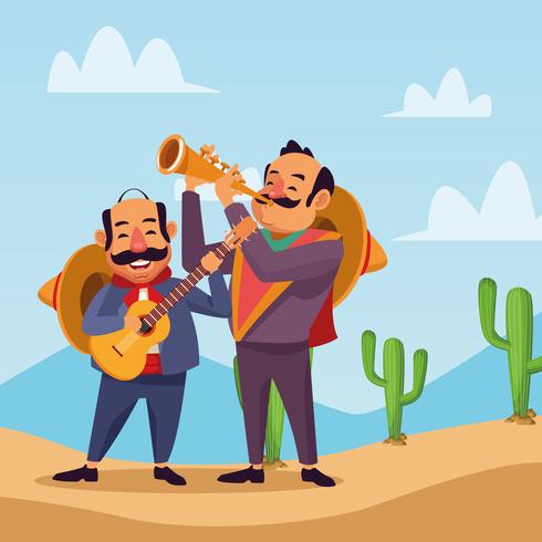 Mexicanos celebrando en el desierto vector