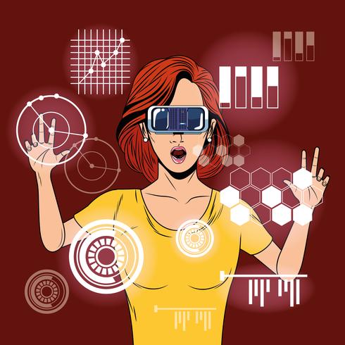 Woman using virtual reality glasses vector