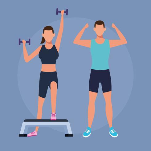 fitness couple doing exercise vector