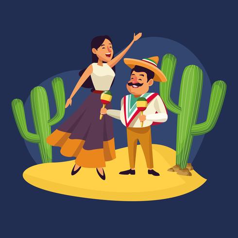 Mexicans celebrating in desert vector