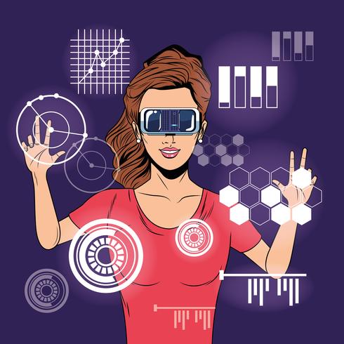 Mujer usando gafas de realidad virtual vector