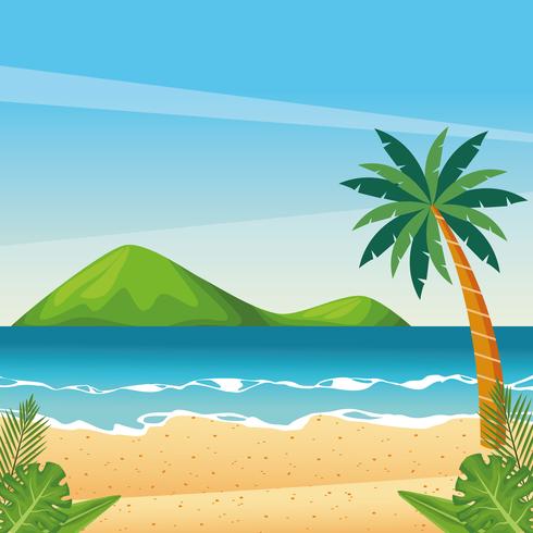 Paisaje de dibujos animados de playa hermosa vector