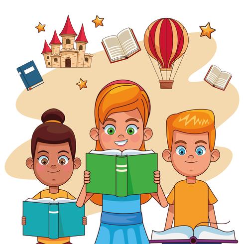 Kids reading fairy tales vector