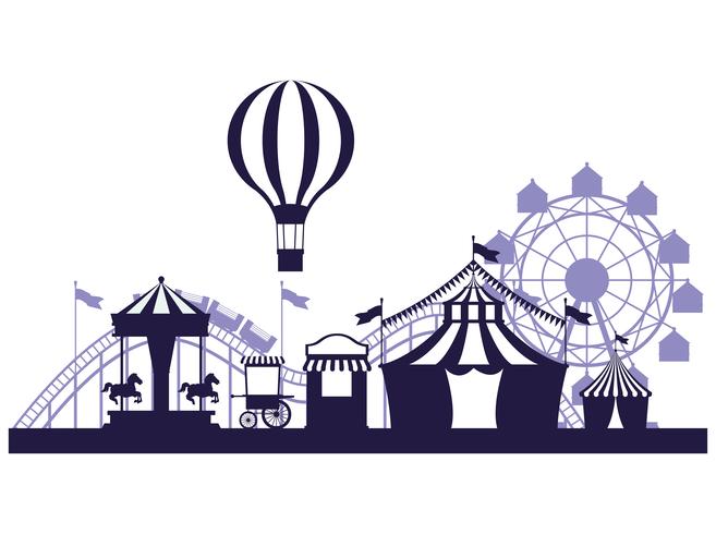 Circus festival fair scenery blue and white colors vector