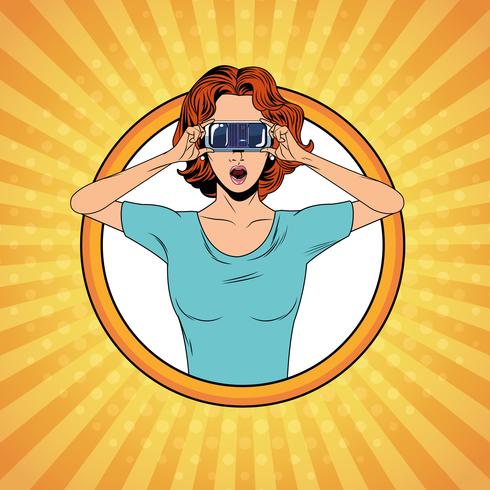 Woman using virtual reality glasses vector