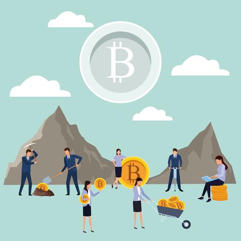 digital mining bitcoin teamwork vector