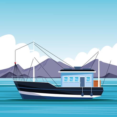 fishing boat cartoon vector