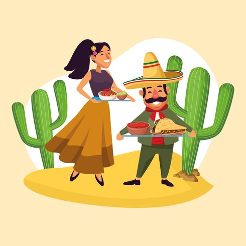 Mexicanos celebrando en el desierto vector